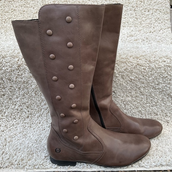 Born Shoes - Born Martika Leather Riding Boots Button Detail Cosmic Brown Women's Size 9.5